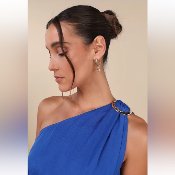 Lulus Goddess Aura Cobalt Blue Satin One-Shoulder Maxi Dress Size XXL New! - Picture 4 of 13